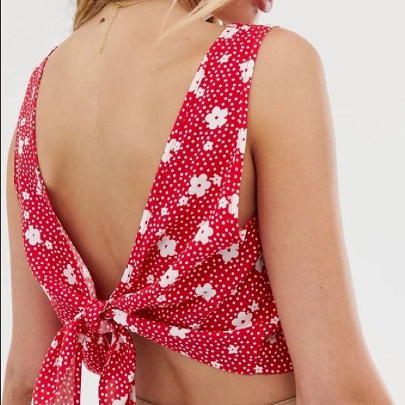 ASOS DESIGN crop top tie back detail floral print